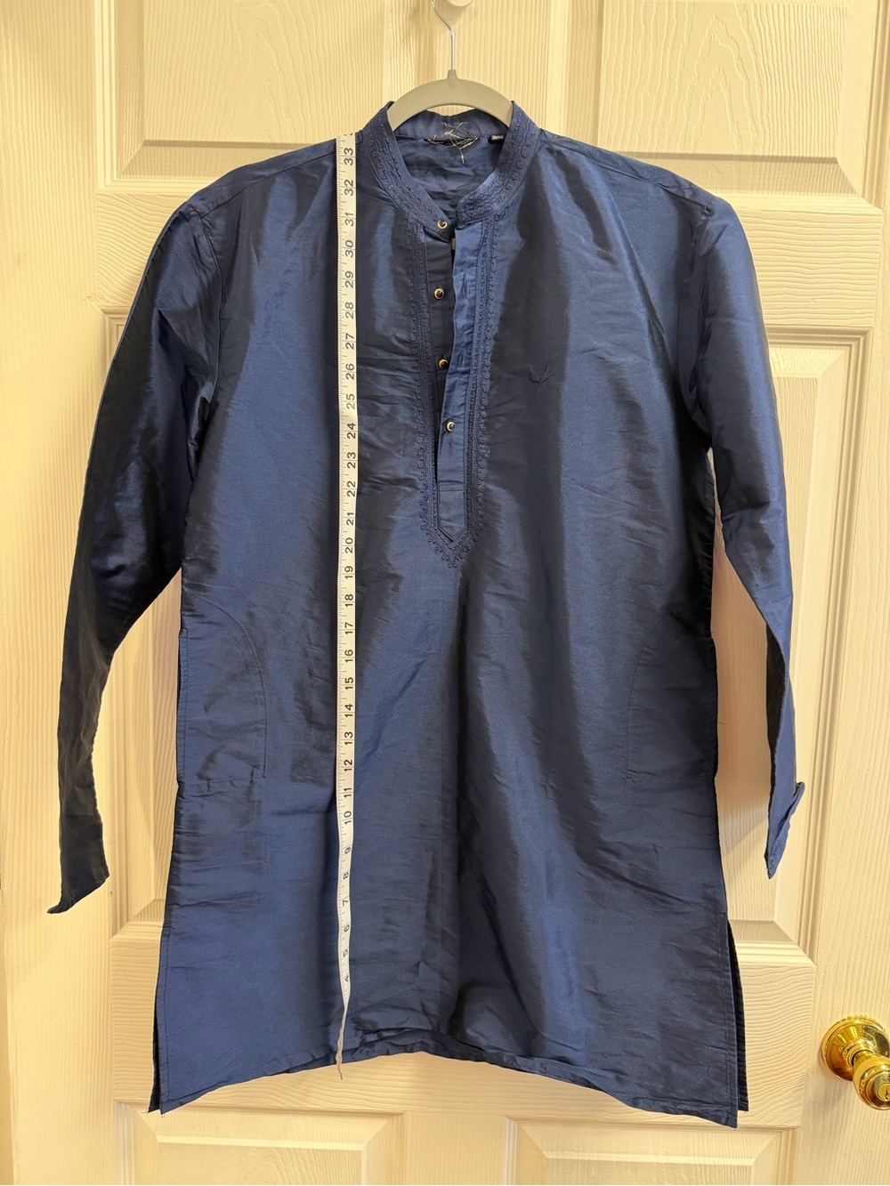 Men's Navy Blue Kurta Shirt - Classic Band Collar